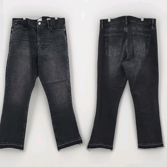 Frame Denim Le High Straight Jeans Size 31 Hutchinson Black Frayed Hem - Picture 1 of 15